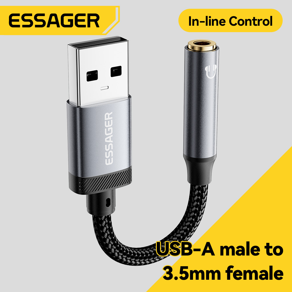 Wired Earphone Lightning - Essager USB-zu-3,5-mm-Audiokabel Externe Soundkarte USB-Buchse zu